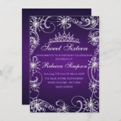 Flocon de neige violet Shimmer Invitation d'annive (Devant / Derrière)