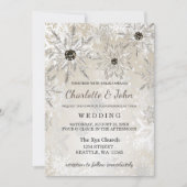 flocon d'or argenté invitation de mariage d'hiver (Devant)