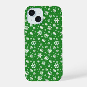 Flocons blancs sur motif vert d'hiver