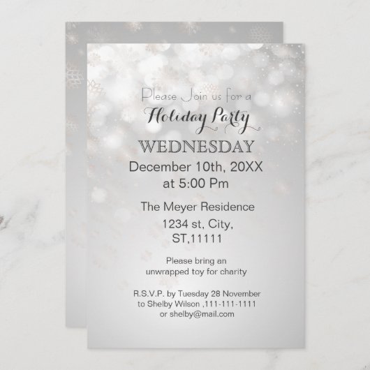 flocons d'argent et des Invitations de la fête de  (Devant / Derrière)