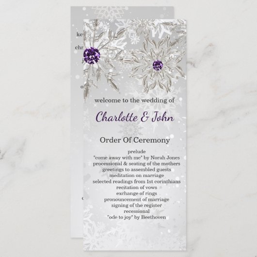 flocons d'argent violet programmes de mariage d'hi (Devant / Derrière)