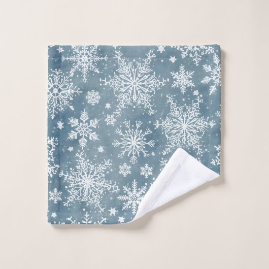 Flocons de Neige Bleus Aquarelle Hiver (Gant de toilette)