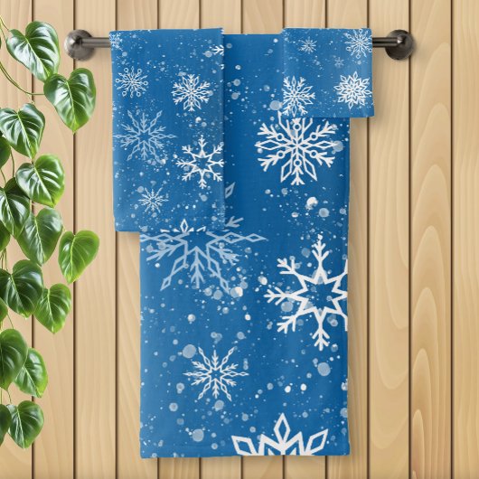 Flocons de Neige Bleus Classique Hiver Blanc