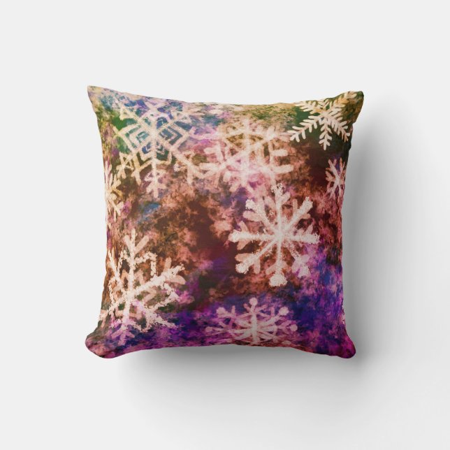 Flocons de neige colorés Coussin à jeter (Recto)