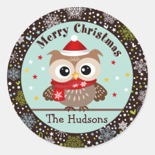 Flocons de neige et autocollants de Noël de hibou