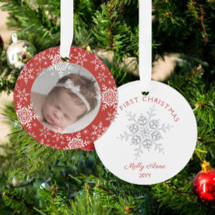 Flocons de neige Premier Noël de bébé Rouge Paille
