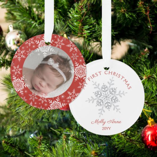 Flocons de neige Premier Noël de bébé Rouge Paille