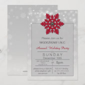 flocons de neige rouges argentés Invitation de fêt (Devant / Derrière)