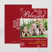 Flocons de neige rouges bénis & joyeux - Carte de (Devant / Derrière)