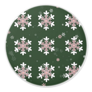 Flocons de Noël sur un tiroir vert poignée bouton