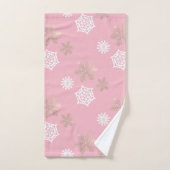 flocons dorés et blancs contre rose pâle (Serviette à main)