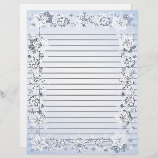Flocs de neige Bordure papier à écriture linéaire  (Devant / Derrière)