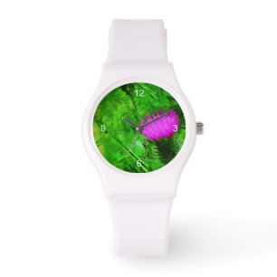 Flodmans Thistle Paarse Wilde Bloem Abstract Horloge