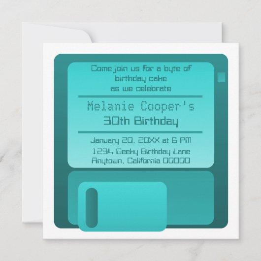 Floppy Disk Geek Birthday Party nodigt Blauwgroen  Kaart (Voorkant)