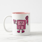 Floppy disk Valentijn met binaire liefde code Tweekleurige Koffiemok (Links)