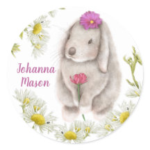 Floppy Eared Bunny en Daisies Ronde Stickers