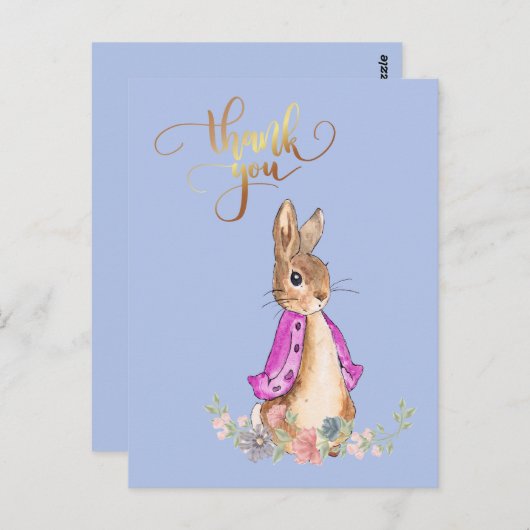 Flopsy konijn met Goud Dank U Tekst Briefkaart (Voorkant / Achterkant)