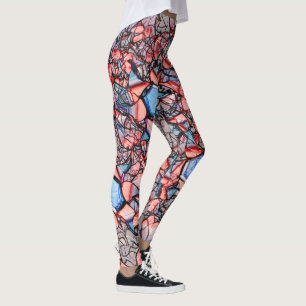 Flor virtual entalhada nas cores azul e salmão leggings