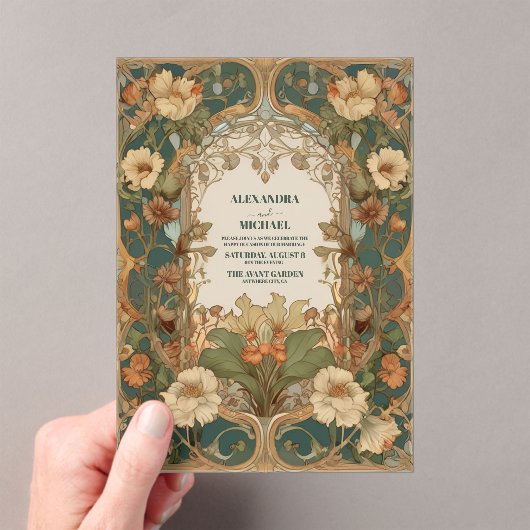 Flora Art Nouveau bruiloft Acryl Uitnodigingen (Insitu (Draagbaar))