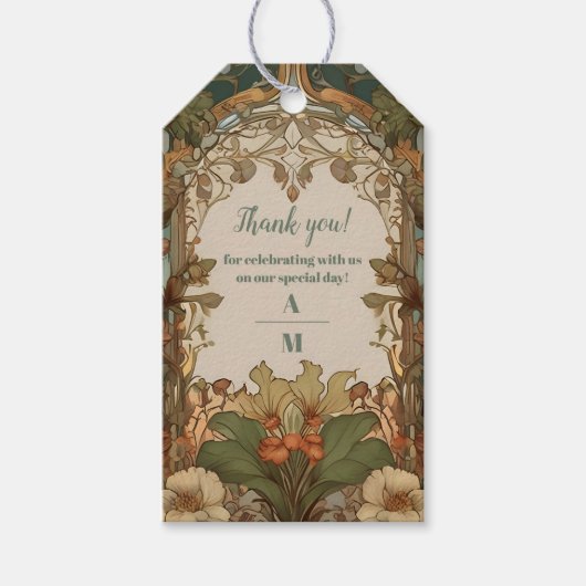 Flora  Art Nouveau bruiloft Cadeaulabel (Voorkant)