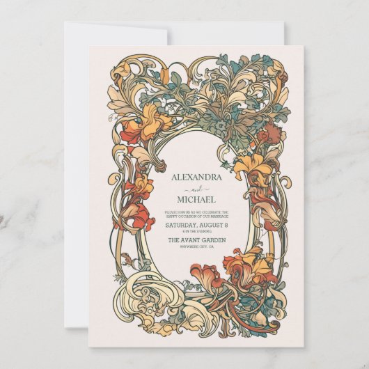 Flora Art Nouveau bruiloft Kaart (Voorkant)