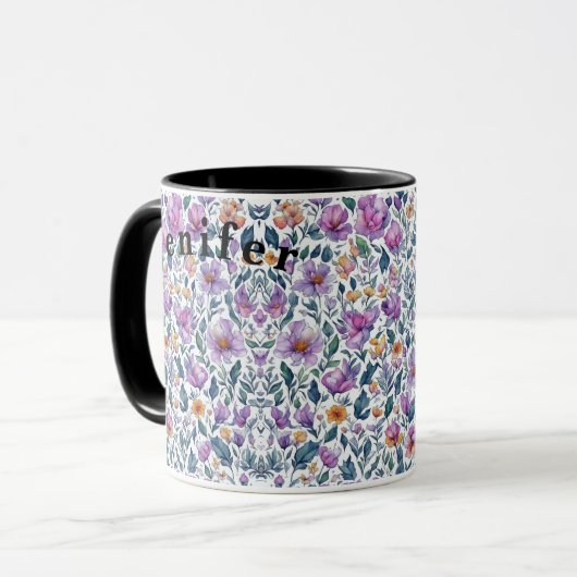 Flora Bloemen Waterverf Vector Witte Koffie Mok (Voorkant links)