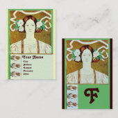 FLORA/DAAME MET WITTE ROZEN MONOGRAM Goud Visitekaartje (Voorkant / Achterkant)