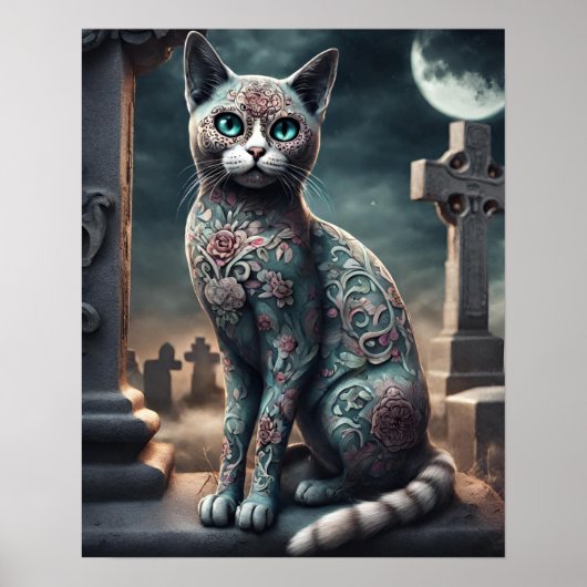 "Flora" Dag van de Dode Kat, Dia De Los Muertos Poster (Voorkant)