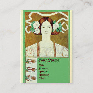 FLORA/ DAME MET WITTE ROZEN MONOGRAM Parel Visitekaartje