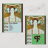 FLORA/ DAME MET WITTE ROZEN MONOGRAM VISITEKAARTJE (Voorkant / Achterkant)