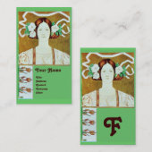 FLORA/ DAME MET WITTE ROZEN MONOGRAM VISITEKAARTJE (Voorkant / Achterkant)