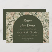 flora en moss Green Boho Arch Save The Date (Voorkant / Achterkant)