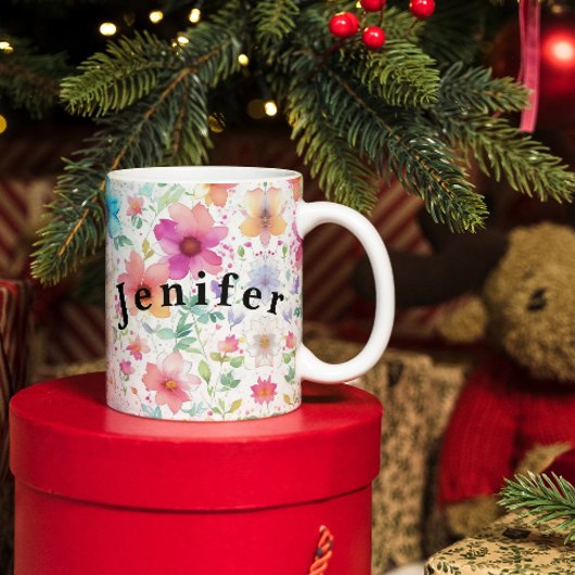 Flora Fleurs Aquarelle Vector Mug café blanc