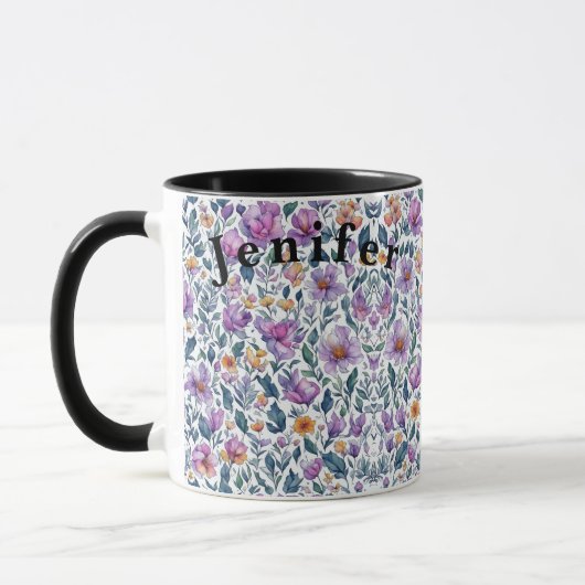 Flora Fleurs Aquarelle Vector Mug café blanc (Gauche)