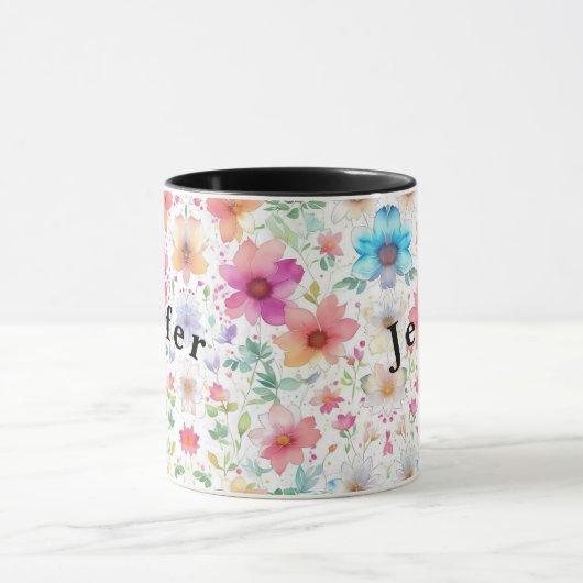 Flora Fleurs Aquarelle Vector Mug café blanc (Centre)