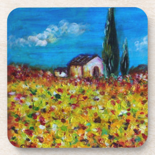 FLORA IN TOSCANE/ Bloemvelden ,Klaprozen Onderzetter
