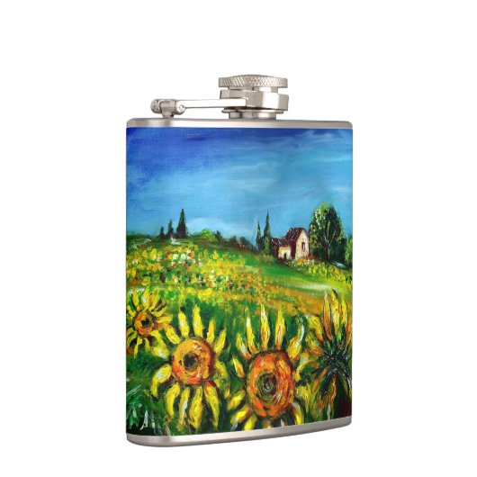 FLORA IN TUSCANY/Fields, papavers en zonnebloemen Heupfles (Rechts)