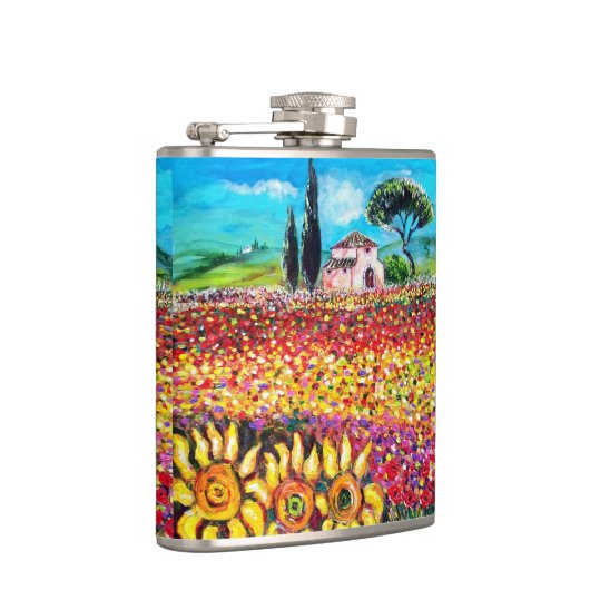 FLORA IN TUSCANY/Fields, papavers en zonnebloemen Heupfles (Rechts)