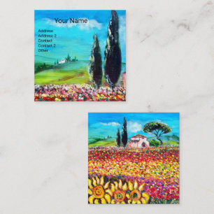 FLORA IN TUSCANY/Fields, papavers en zonnebloemen Vierkante Visitekaartje