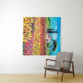 FLORA IN TUSCANY/Fields, papavers en zonnebloemen Wandkleed (In Situ (horizontaal))