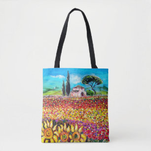 FLORA IN TUSCANY LANDSCAPE Poppies and Sunflower Draagtas