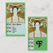 FLORA/LADY MET WITTE ROSES MONOGRAM VISITEKAARTJE (Voorkant / Achterkant)