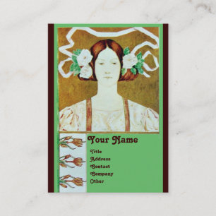 FLORA/LADY MET WITTE ROSES MONOGRAM VISITEKAARTJE