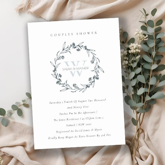 Flora Laurel Wreath Monogram Couples Invitation de