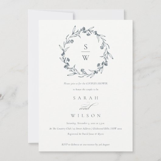 Flora Laurel Wreath Monogram Couples Invitation de (Devant)