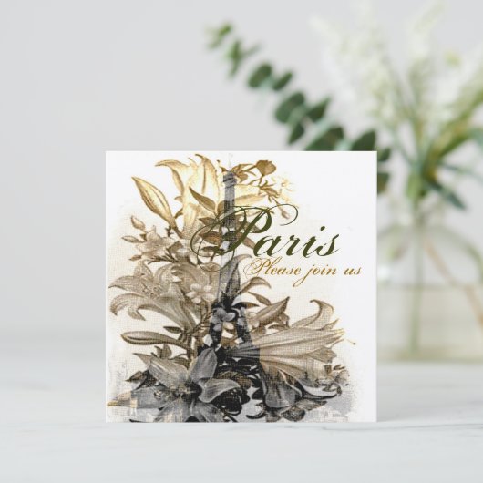  Flora Paris Eiffel Tower Custom Invite ll Kaart (Staand voorkant)