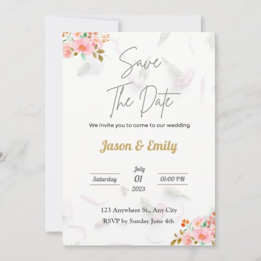 Flora Pink Faire-part de mariage - Enregistrer la (Devant)