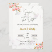 Flora Pink Faire-part de mariage - Enregistrer la (Devant / Derrière)