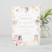 Flora rose Fée premier anniversaire Invitation (Debout devant)