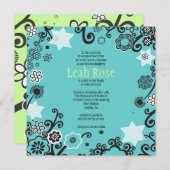 Flora Star Aqua Bat Mitzvah Uitnodiging (Voorkant / Achterkant)